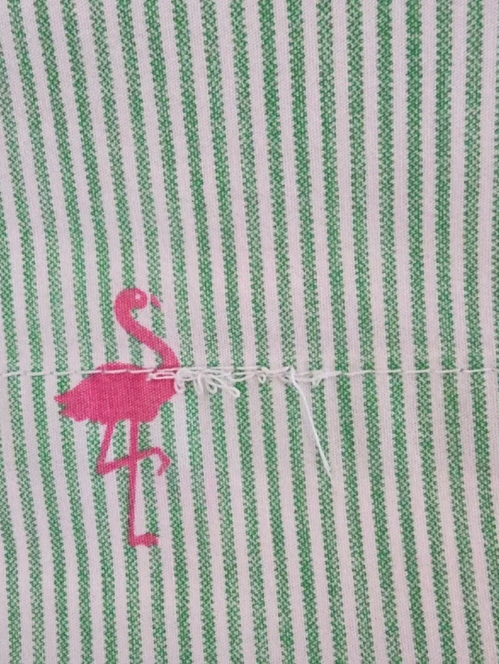 Tommy Hilfiger Green White Striped Pink Flamingo Cotton Twin Sheet